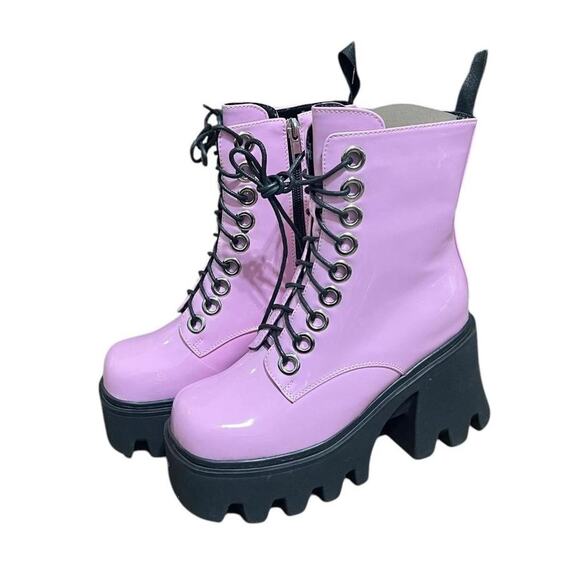 NWOB Lamoda Baby Pink Faux Patent Leather Run To You Platform Ankle Boots 5 - Picture 4 of 7